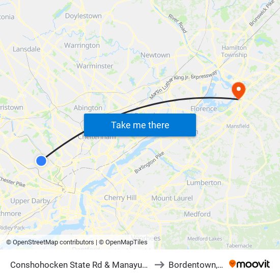 Conshohocken State Rd & Manayunk Rd to Bordentown, NJ map