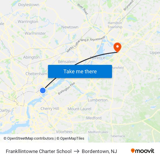 Frankllintowne Charter School to Bordentown, NJ map