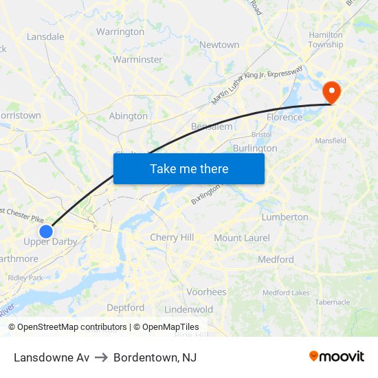 Lansdowne Av to Bordentown, NJ map