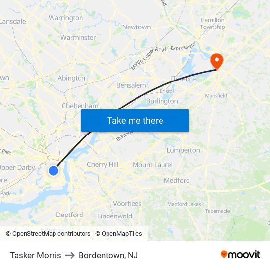 Tasker Morris to Bordentown, NJ map