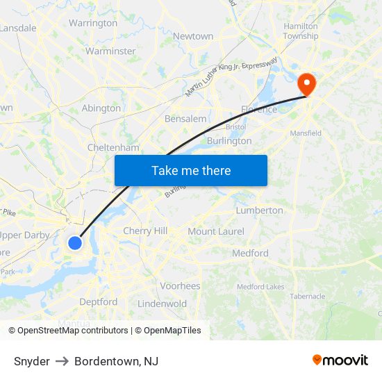 Snyder to Bordentown, NJ map