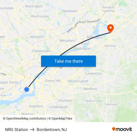 NRG Station to Bordentown, NJ map