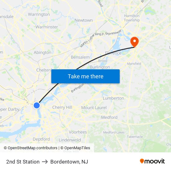2nd St Station to Bordentown, NJ map