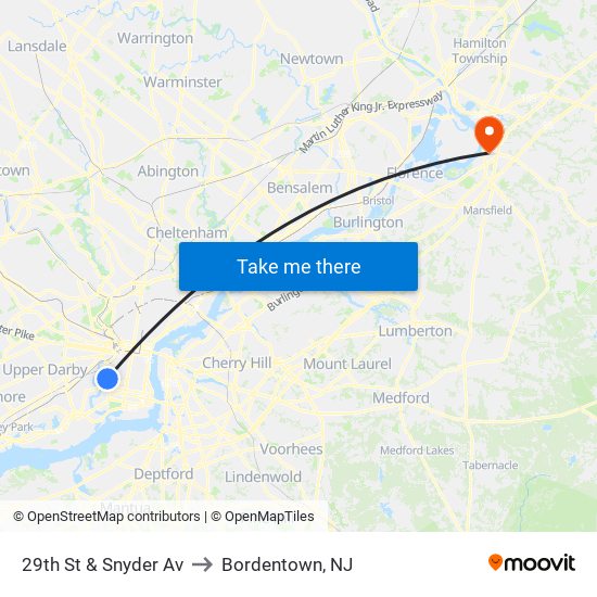 29th St & Snyder Av to Bordentown, NJ map