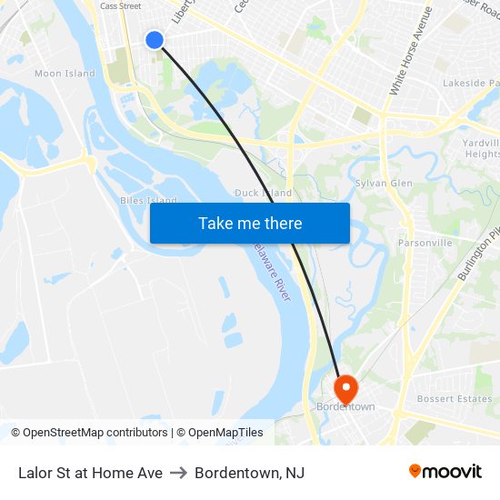 Lalor St at Home Ave to Bordentown, NJ map