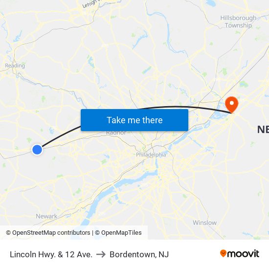 Lincoln Hwy. & 12 Ave. to Bordentown, NJ map