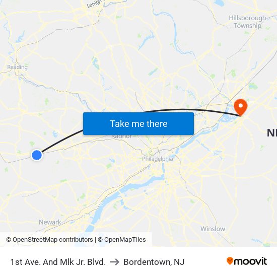 1st Ave. And Mlk Jr. Blvd. to Bordentown, NJ map