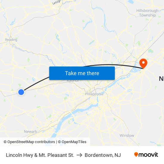 Lincoln Hwy & Mt. Pleasant St. to Bordentown, NJ map