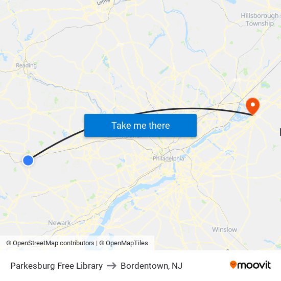 Parkesburg Free Library to Bordentown, NJ map