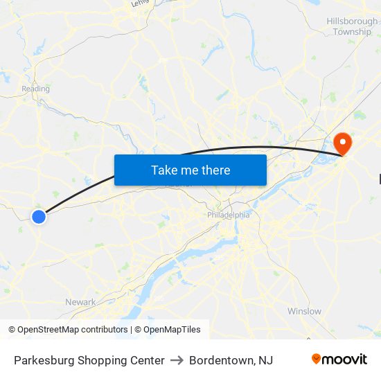 Parkesburg Shopping Center to Bordentown, NJ map