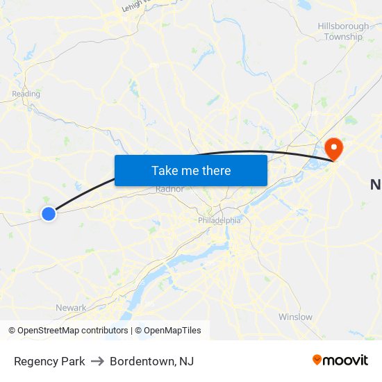 Regency Park to Bordentown, NJ map