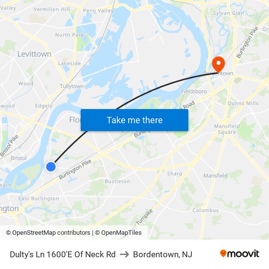 Dulty's Ln 1600'E Of Neck Rd to Bordentown, NJ map