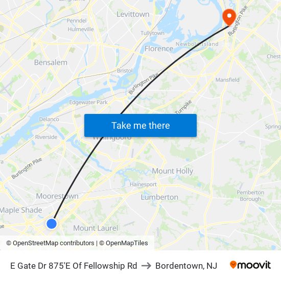 E Gate Dr 875'E Of Fellowship Rd to Bordentown, NJ map