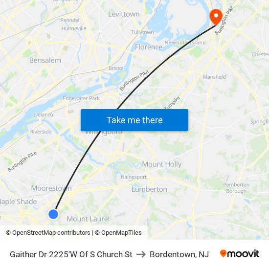Gaither Dr 2225'W Of S Church St to Bordentown, NJ map