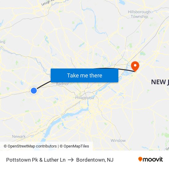 Pottstown Pk & Luther Ln to Bordentown, NJ map