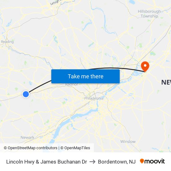 Lincoln Hwy & James Buchanan Dr to Bordentown, NJ map