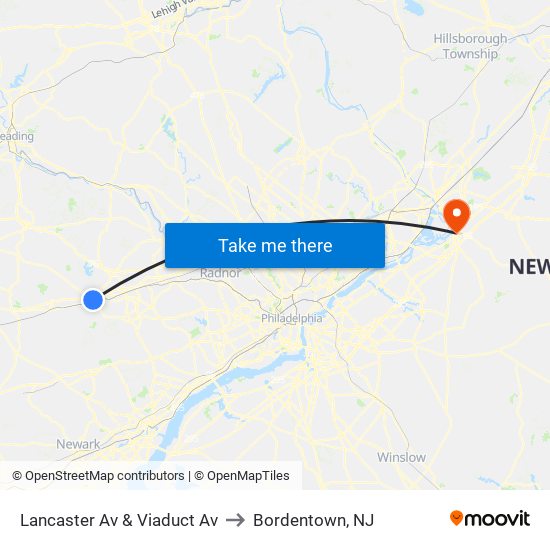 Lancaster Av & Viaduct Av to Bordentown, NJ map