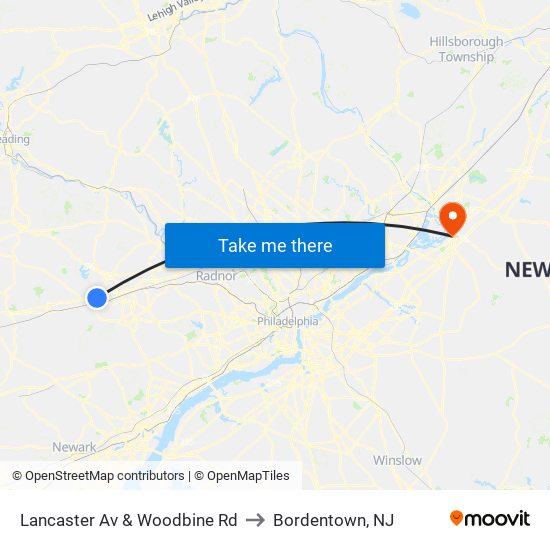 Lancaster Av & Woodbine Rd to Bordentown, NJ map