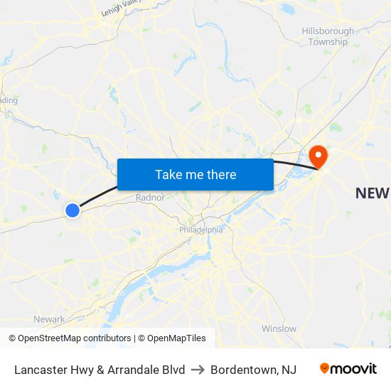 Lancaster Hwy & Arrandale Blvd to Bordentown, NJ map