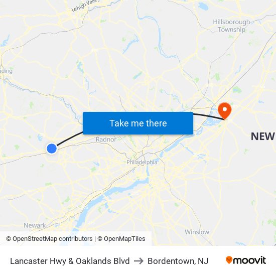 Lancaster Hwy & Oaklands Blvd to Bordentown, NJ map