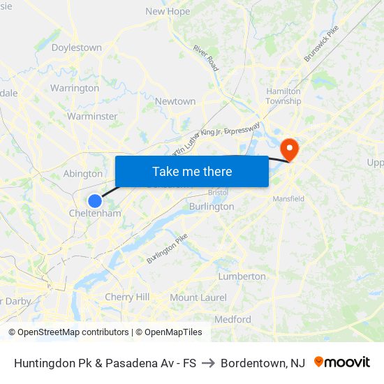 Huntingdon Pk & Pasadena Av - FS to Bordentown, NJ map