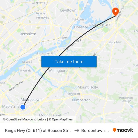 Kings Hwy (Cr 611) at Beacon Street to Bordentown, NJ map