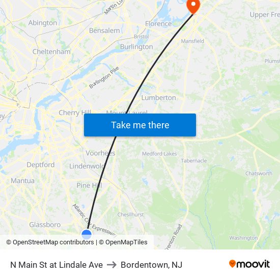 N Main St at Lindale Ave to Bordentown, NJ map