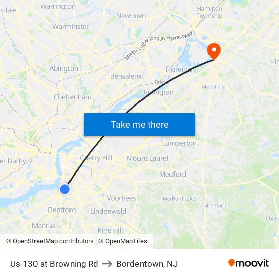 Us-130 at Browning Rd to Bordentown, NJ map