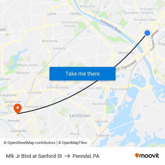 Mlk Jr Blvd at Sanford St to Penndel, PA map