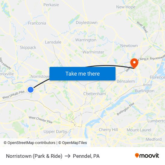 Norristown (Park & Ride) to Penndel, PA map
