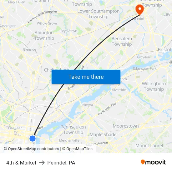 4th & Market to Penndel, PA map