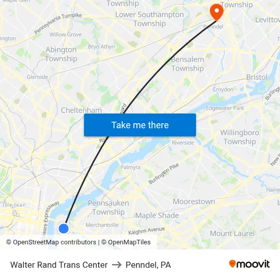 Walter Rand Trans Center to Penndel, PA map