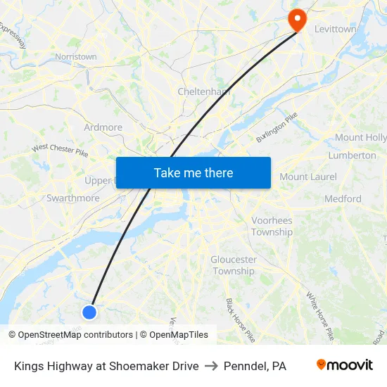Kings Highway at Shoemaker Drive to Penndel, PA map