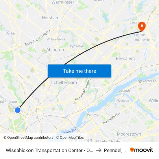 Wissahickon Transportation Center - Onsite to Penndel, PA map