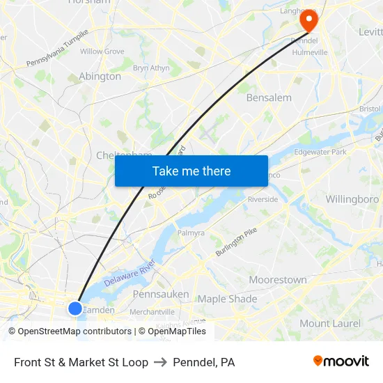 Front St & Market St Loop to Penndel, PA map