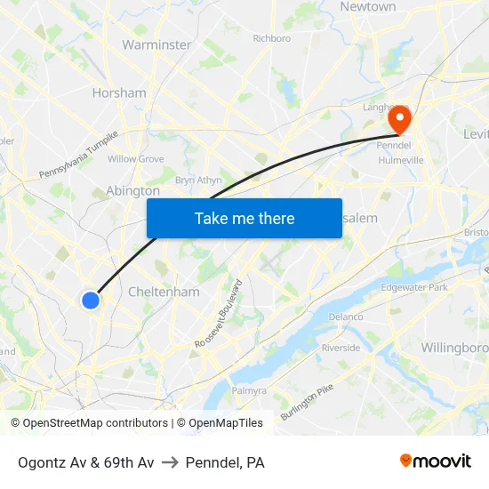 Ogontz Av & 69th Av to Penndel, PA map
