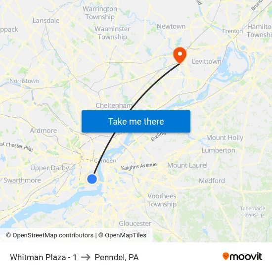 Whitman Plaza - 1 to Penndel, PA map