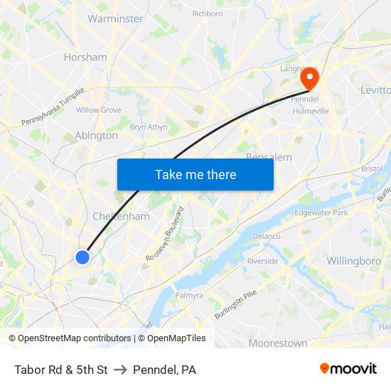 Tabor Rd & 5th St to Penndel, PA map