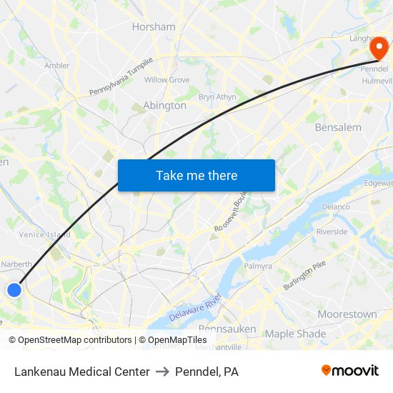 Lankenau Medical Center to Penndel, PA map