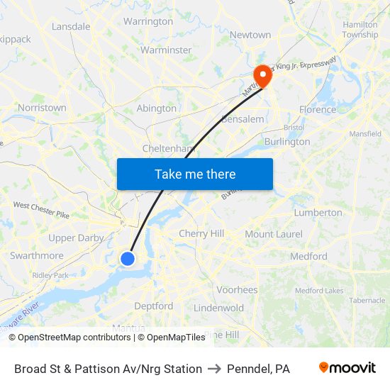 Broad St & Pattison Av/Nrg Station to Penndel, PA map