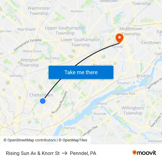 Rising Sun Av & Knorr St to Penndel, PA map