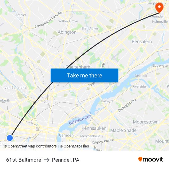 61st-Baltimore to Penndel, PA map