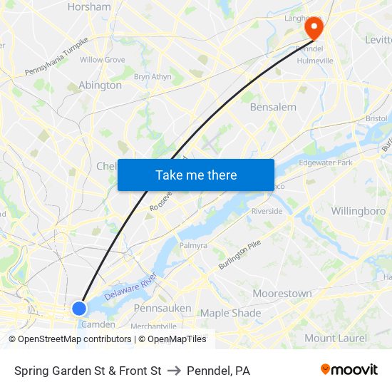 Spring Garden St & Front St to Penndel, PA map