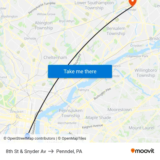 8th St & Snyder Av to Penndel, PA map