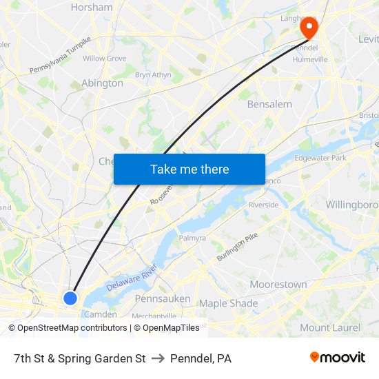 7th St & Spring Garden St to Penndel, PA map