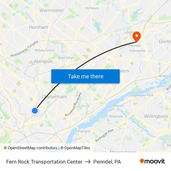 Fern Rock Transportation Center to Penndel, PA map