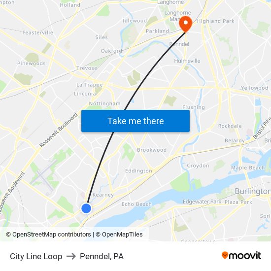 City Line Loop to Penndel, PA map
