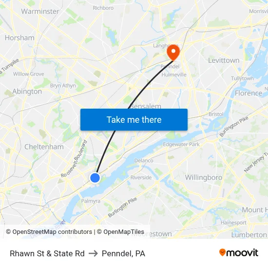 Rhawn St & State Rd to Penndel, PA map