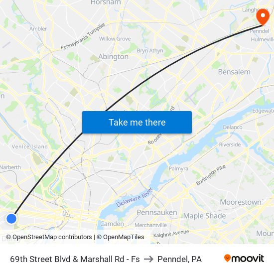 69th Street Blvd & Marshall Rd - Fs to Penndel, PA map