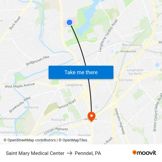 Saint Mary Medical Center to Penndel, PA map